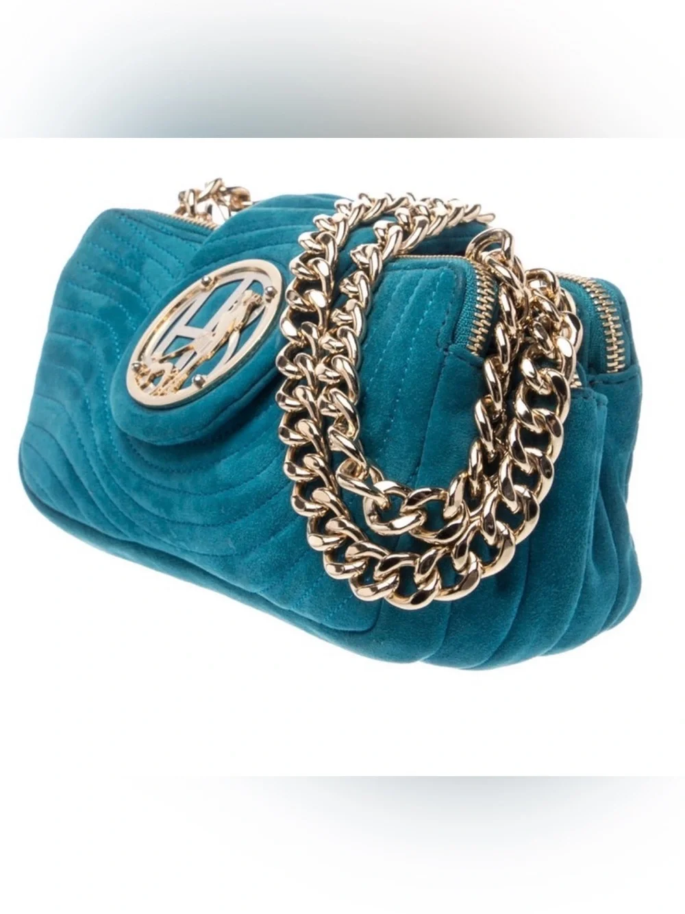 SOLD LIVE! Henri Bendel Suede Teal Quilted Chain Shoulder Bag!